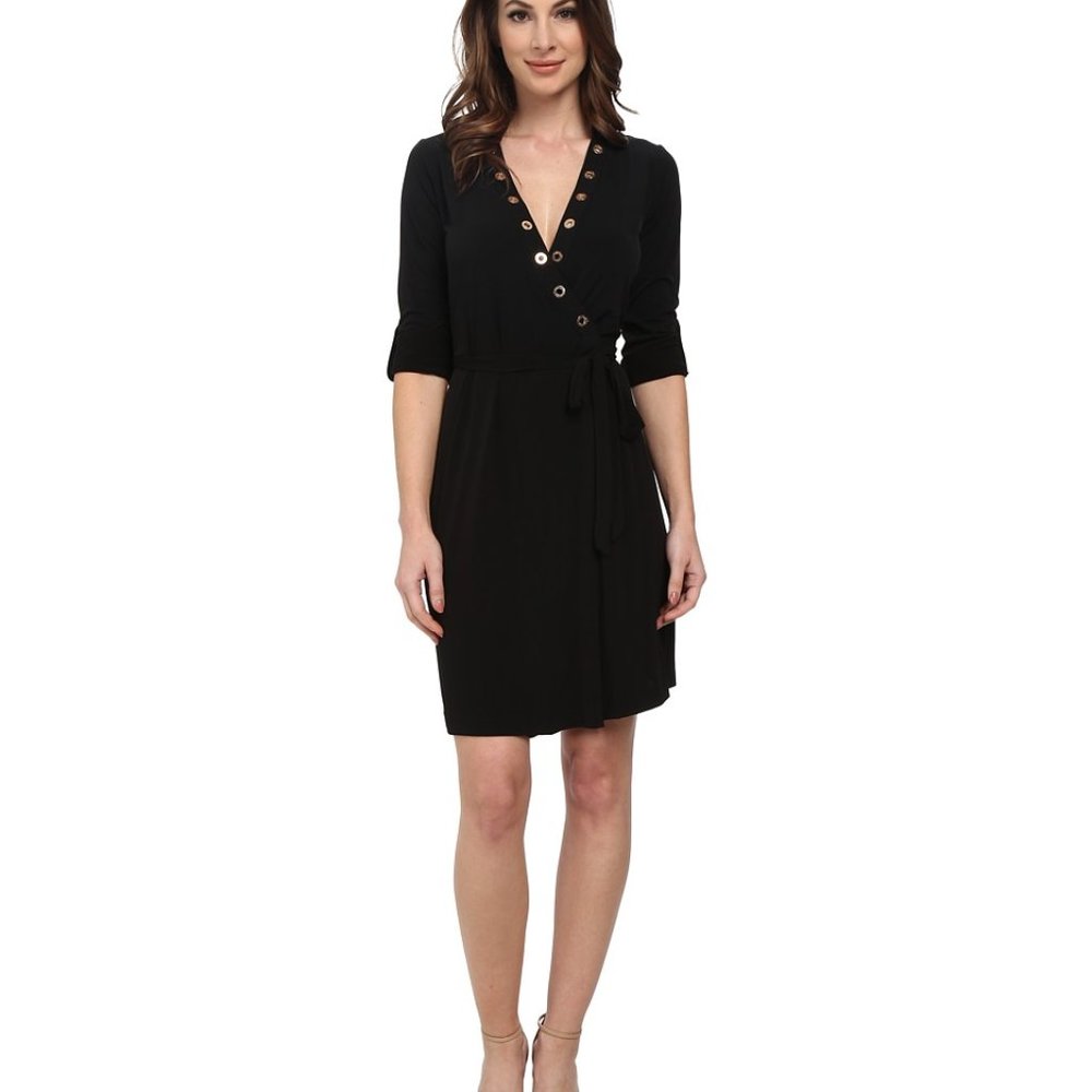 Calvin Klein Black Mini Wrap Dress with Grommet Detail